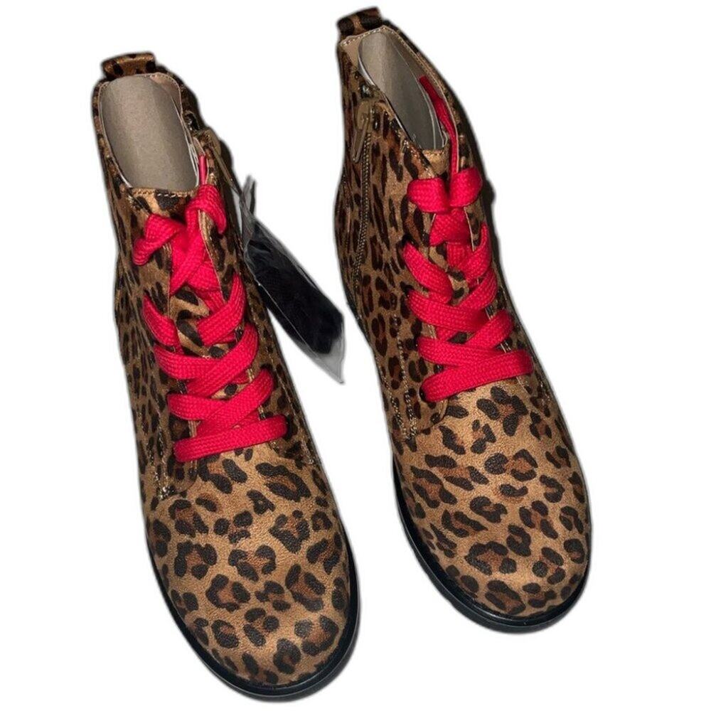 Sophie 17 Girl Leopardess Tan Leopard Print Red with extra shoestrings Size 5